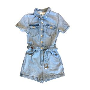 Cloud Ten - Short Sleeve Denim Romper with belt buckle Size: M